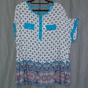 Floral Top Teal Trim